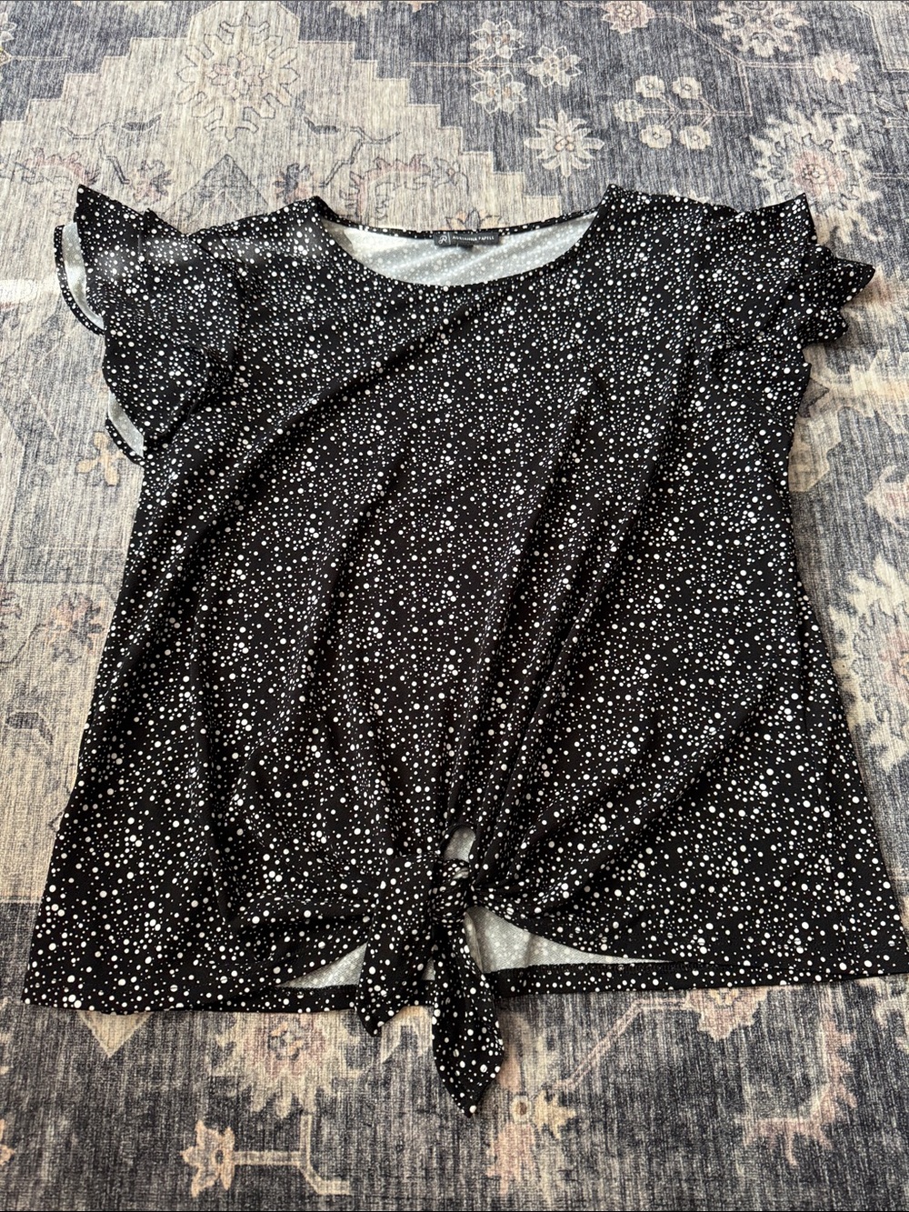 Adrianna Papell Black Tie-Front Short Sleeve Top